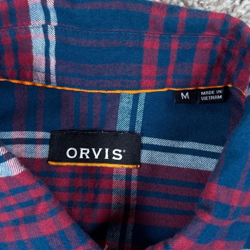 Orvis Shirt Mens M Blue Red Plaid Flat Creek Tech Flannel Long Sleeve Button Up - Picture 2 of 14